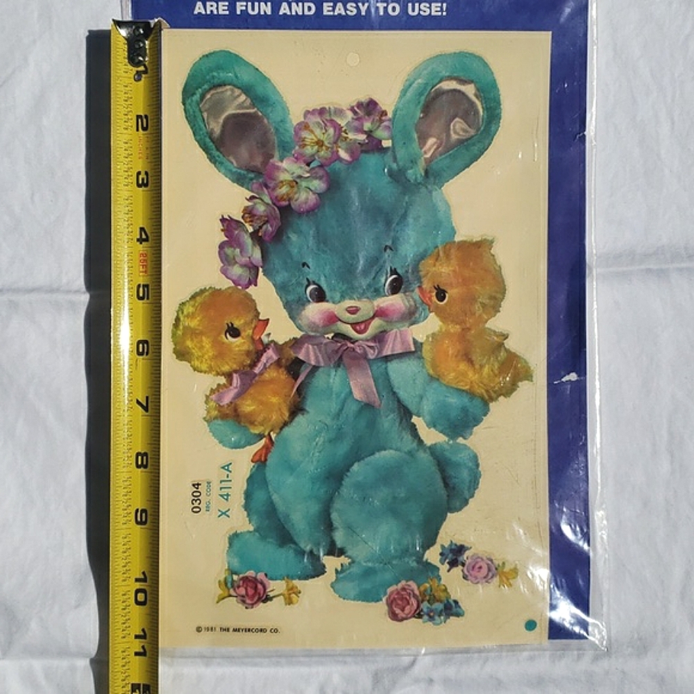 Vintage 1981 decal 10" x 6.5" New, sealed. Easter Bunny rabbit ducklings